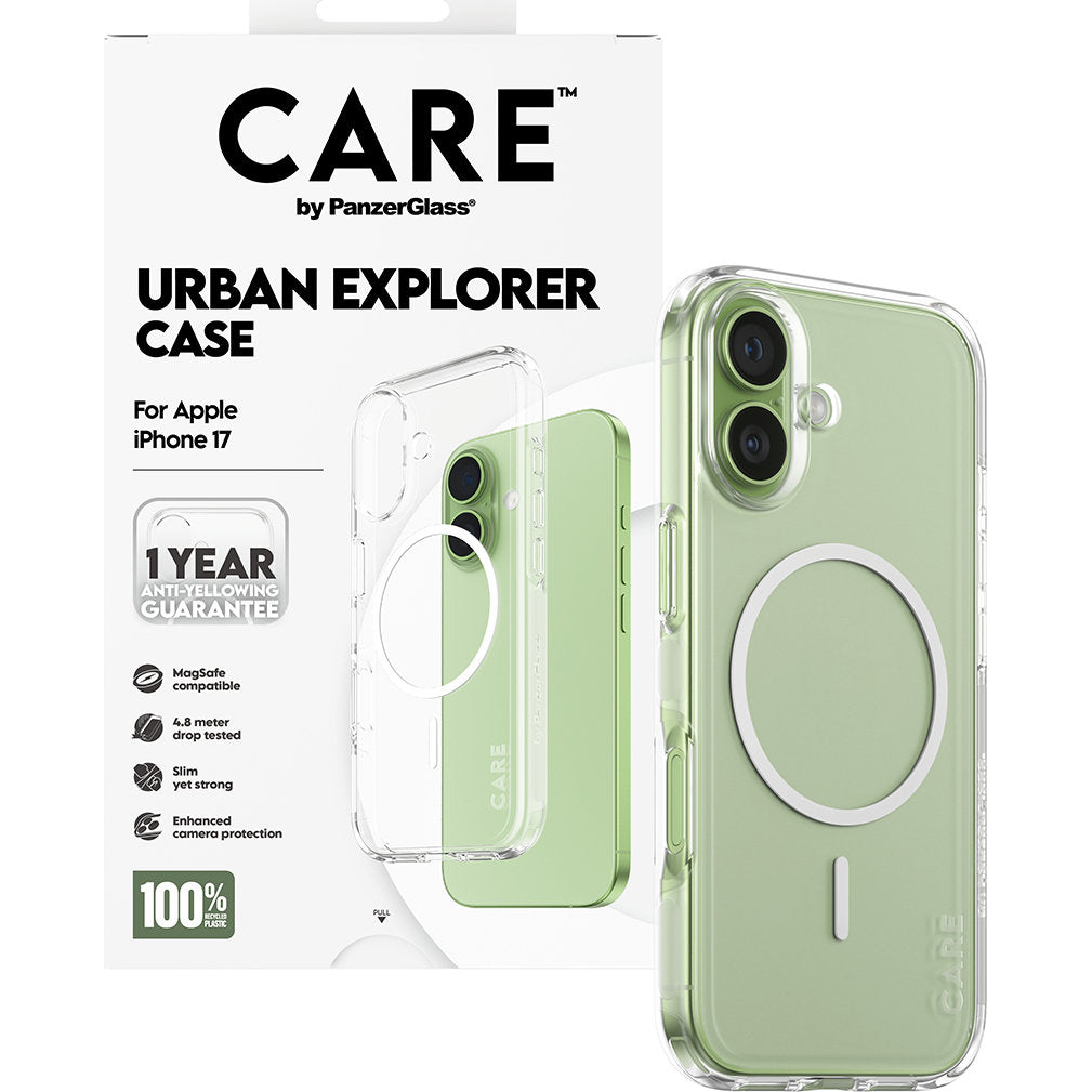 Handyhülle für iPhone 17, CARE by PanzerGlass Flagship Urban Explorer mit MagSafe, Transparent und Weiß