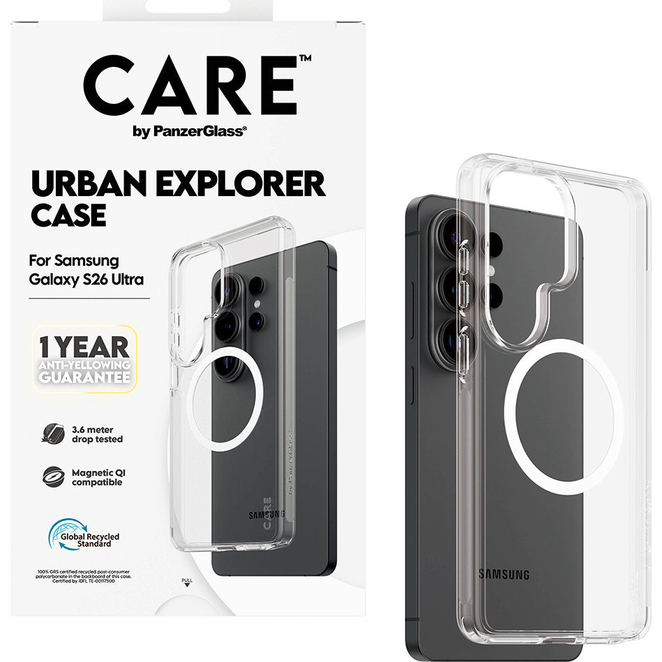 Handyhülle für Galaxy S26 Plus, CARE by PanzerGlass Urban Explorer Case mit MagSafe, Transparent und Weiß