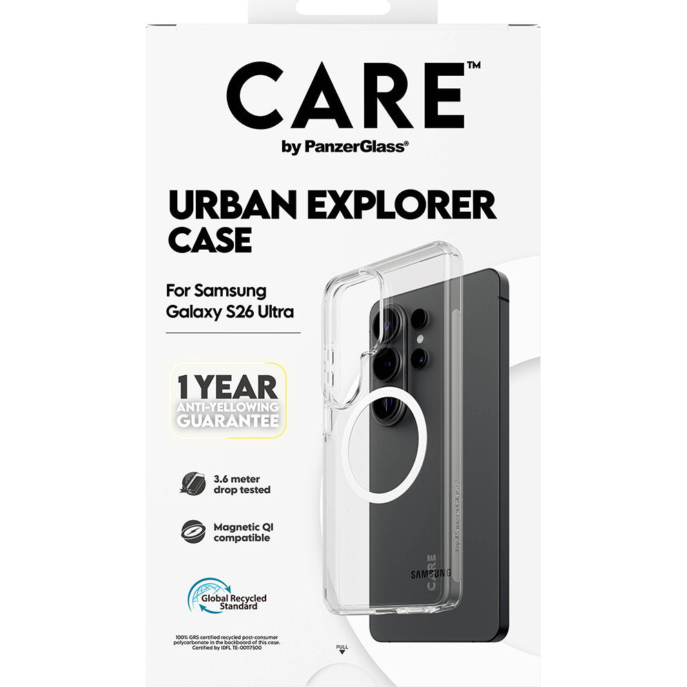 Handyhülle für Galaxy S26 Plus, CARE by PanzerGlass Urban Explorer Case mit MagSafe, Transparent und Weiß