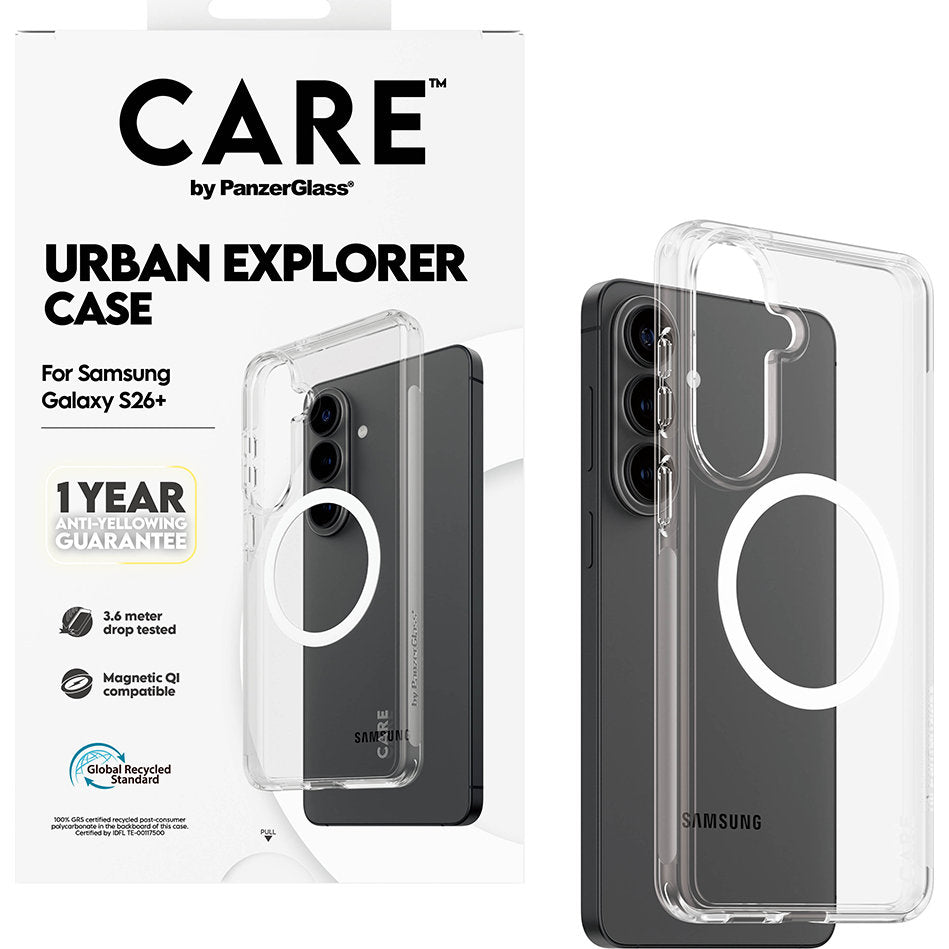 Handyhülle für Galaxy S26 Ultra, CARE by PanzerGlass Urban Explorer Case mit MagSafe, Transparent und Weiß