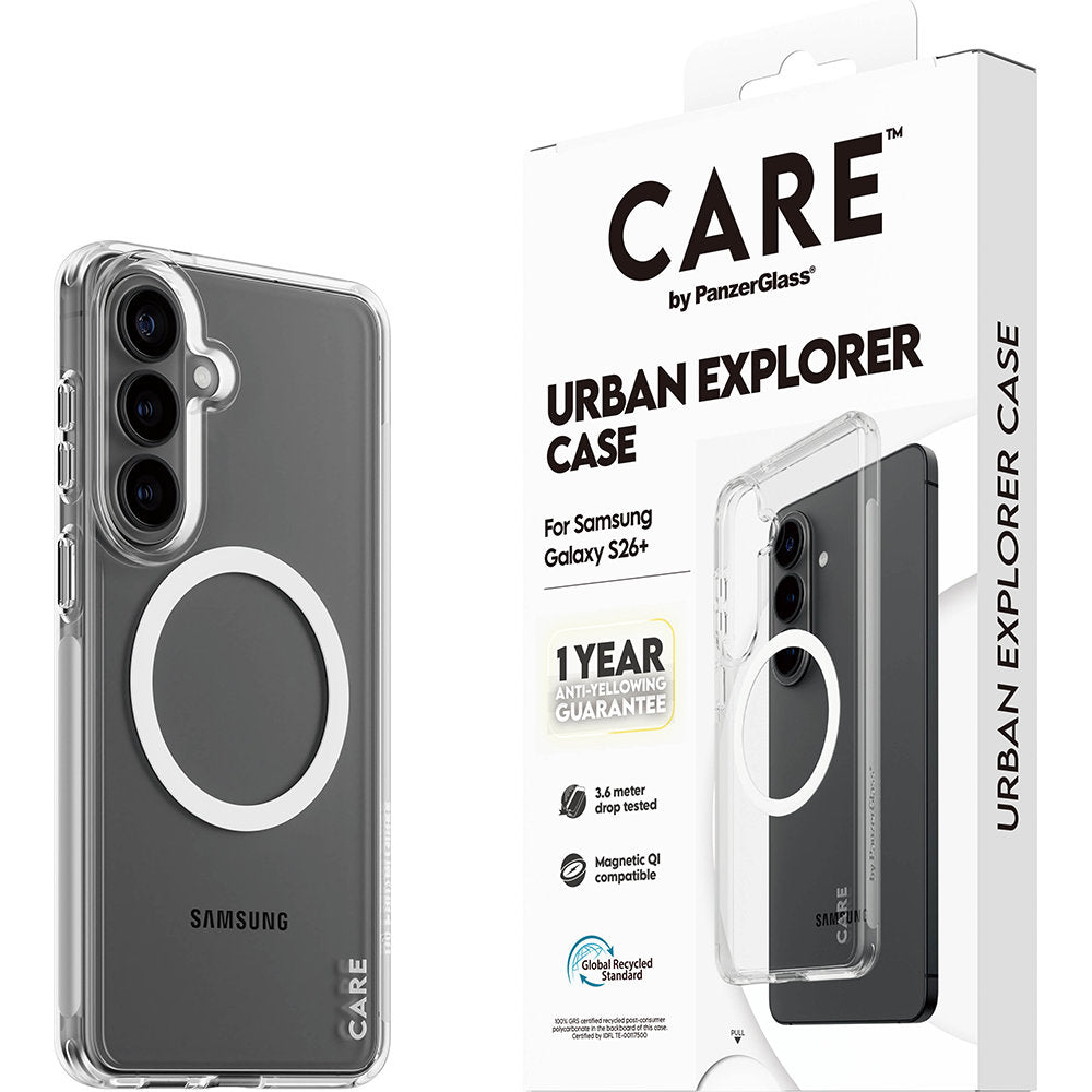 Handyhülle für Galaxy S26 Ultra, CARE by PanzerGlass Urban Explorer Case mit MagSafe, Transparent und Weiß