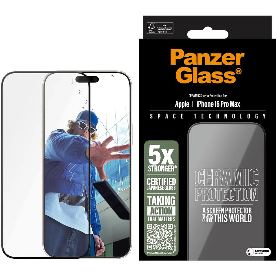 Gehärtetes Glas für iPhone 16 Pro Max, PanzerGlass Ceramic Ultra-Wide Fit + EasyAligner