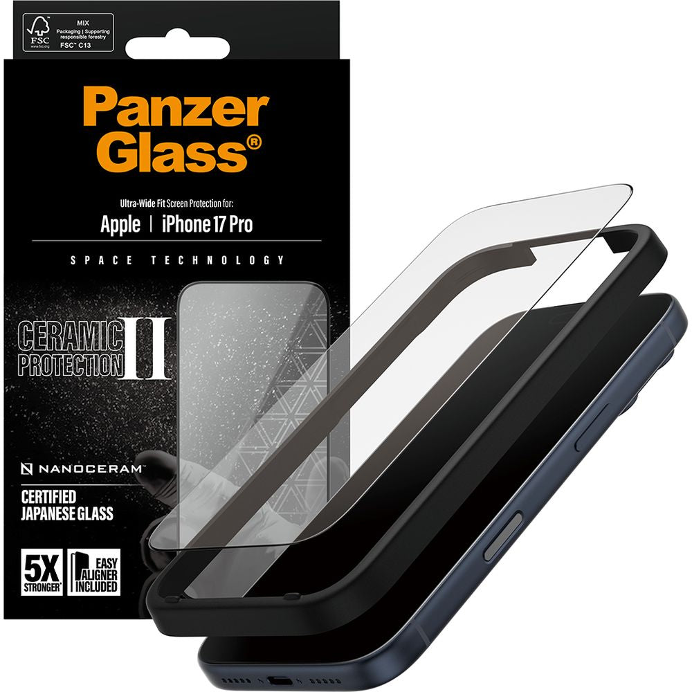 Gehärtetes Glas mit Applikator für iPhone 17 Pro, PanzerGlass Ceramic Ultra-Wide Fit + EasyAligner