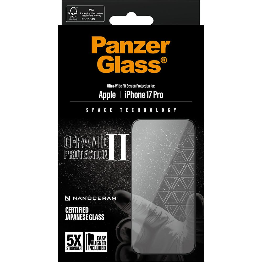 Gehärtetes Glas mit Applikator für iPhone 17 Pro, PanzerGlass Ceramic Ultra-Wide Fit + EasyAligner