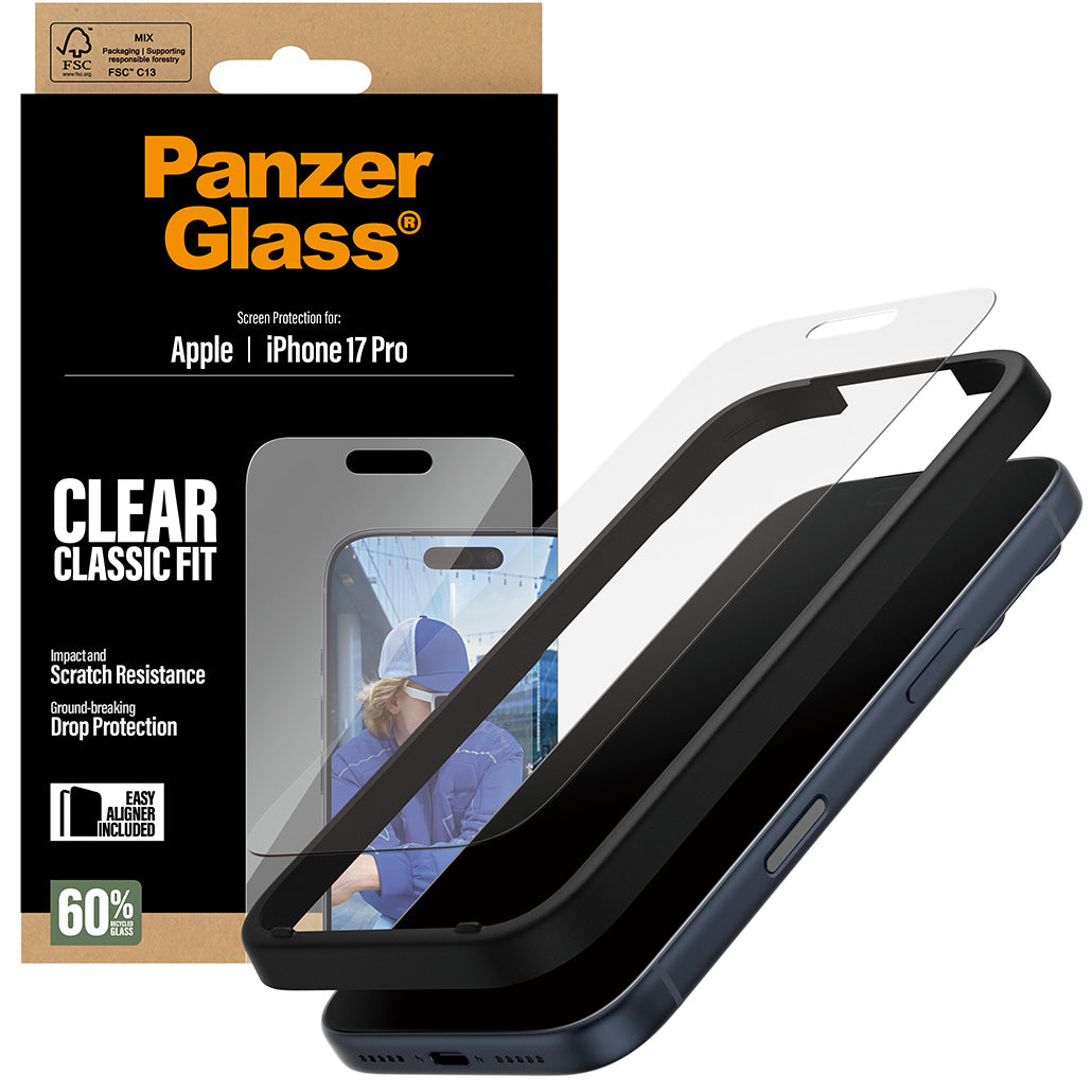 Gehärtetes Glas mit Applikator für iPhone 17 Pro, PanzerGlass Classic Fit EasyAligner
