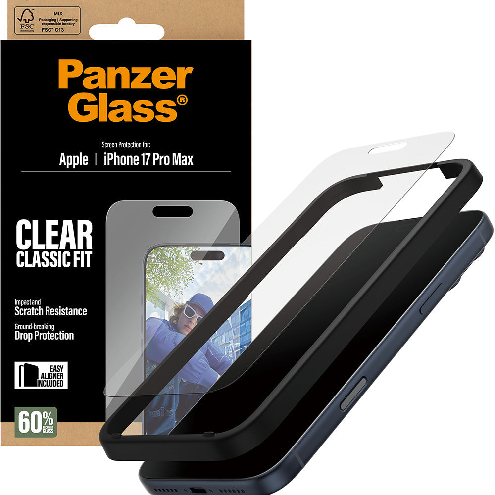Gehärtetes Glas mit Applikator für iPhone 17 Pro Max, PanzerGlass Classic Fit EasyAligner