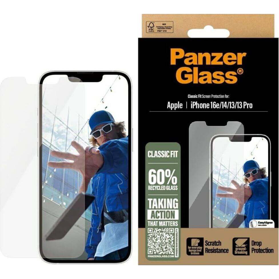 Gehärtetes Glas mit Applikator für iPhone 17e / 16e / 14 / 13 Pro / 13, PanzerGlass Classic Fit EasyAligner