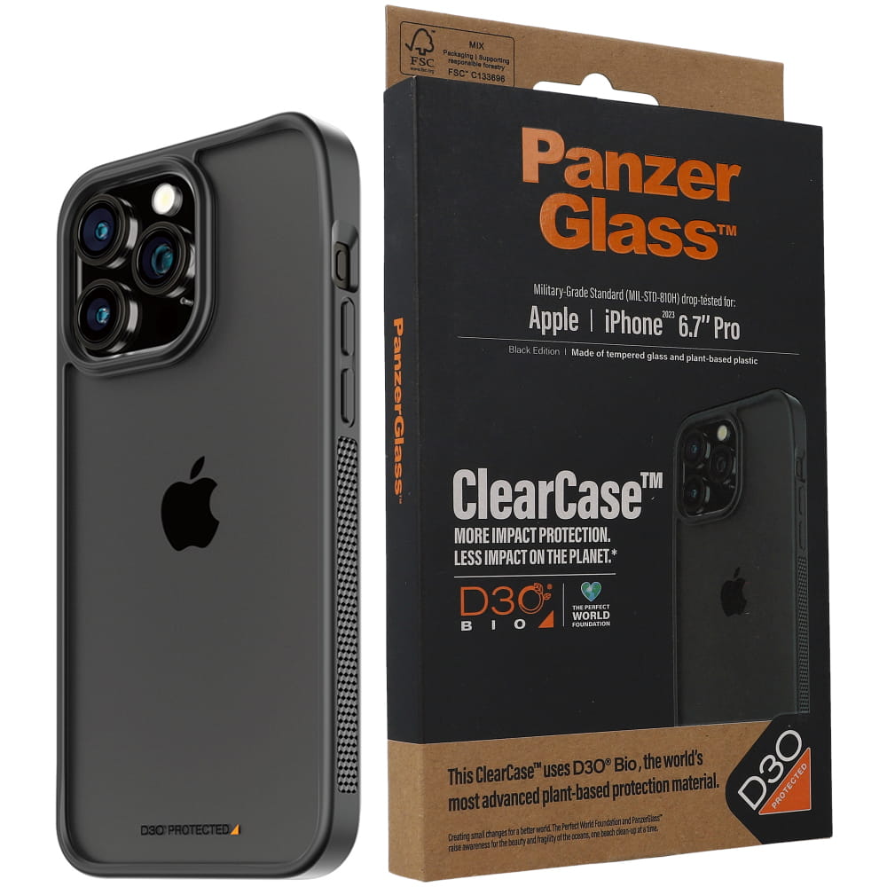 Antibakterielle Schutzhülle PanzerGlass ClearCase für Apple iPhone 15 Pro Max, Schwarz