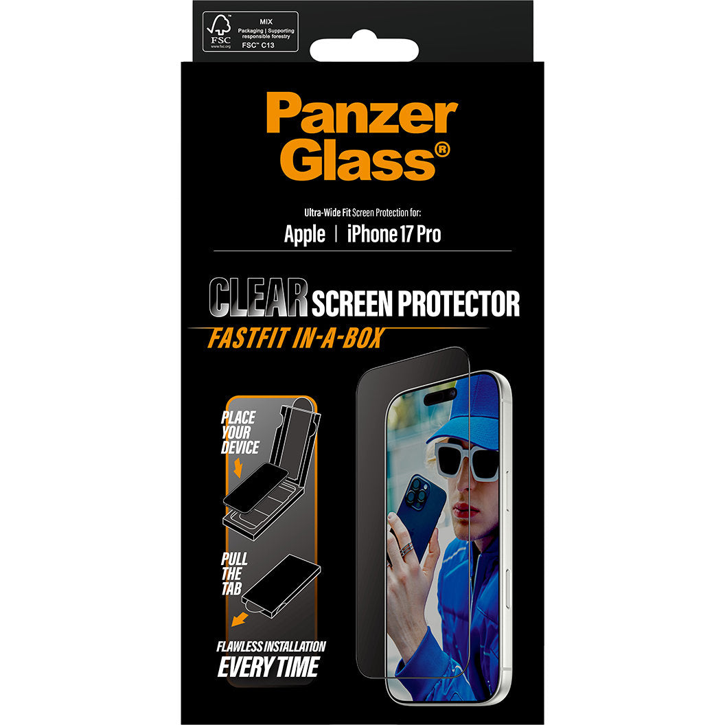 Gehärtetes Glas mit Applikator für die Schutzhülle für iPhone 17 Pro, PanzerGlass Clear Ultra-Wide Fastfit