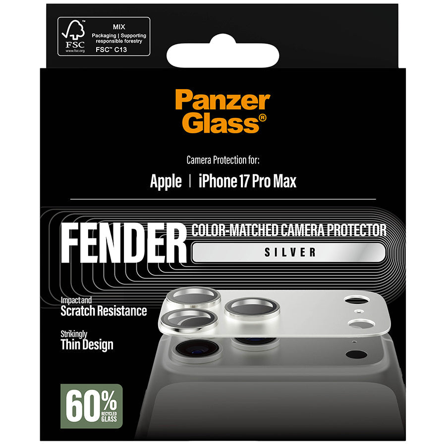 Gehärtetes Glas für die Kamera PanzerGlass Fender Camera Protector für iPhone 17 Pro Max, Silbern