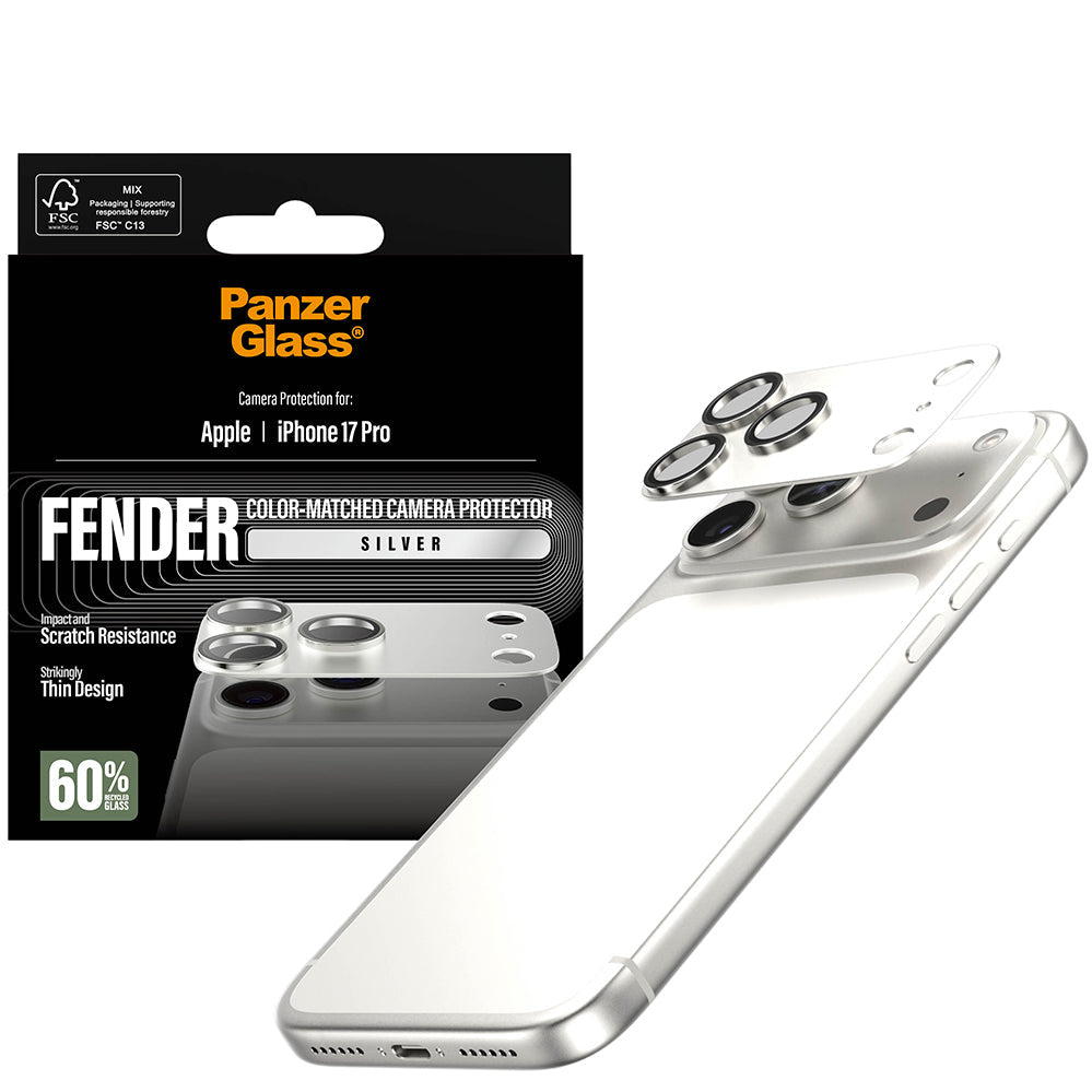 Gehärtetes Glas für die Kamera PanzerGlass Fender Camera Protector für iPhone 17 Pro, Silbern