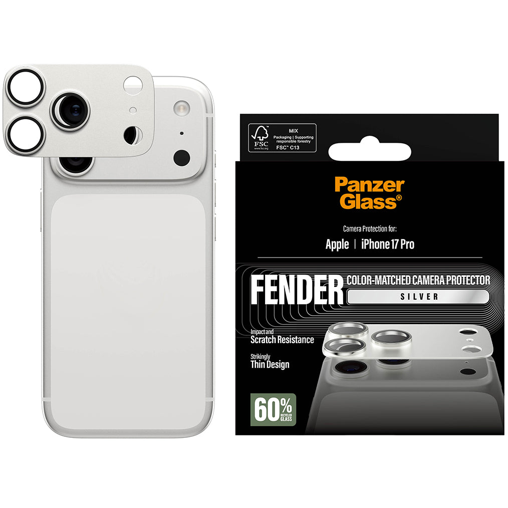 Gehärtetes Glas für die Kamera PanzerGlass Fender Camera Protector für iPhone 17 Pro, Silbern