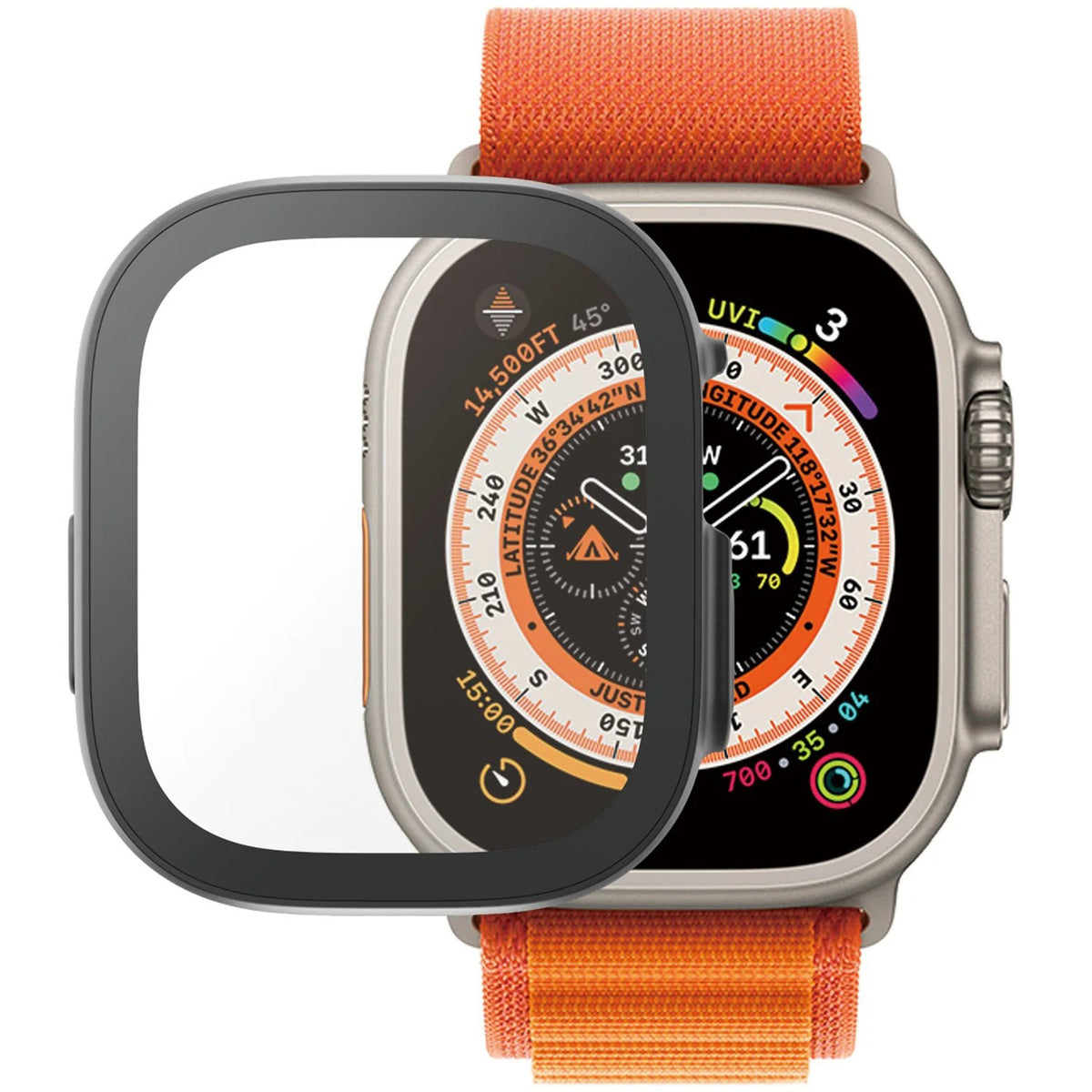 Hülle mit integriertem gehärtetem Glas PanzerGlass Full Body Protection für Apple Watch Ultra 4/3/2/1 49 mm, Schwarz