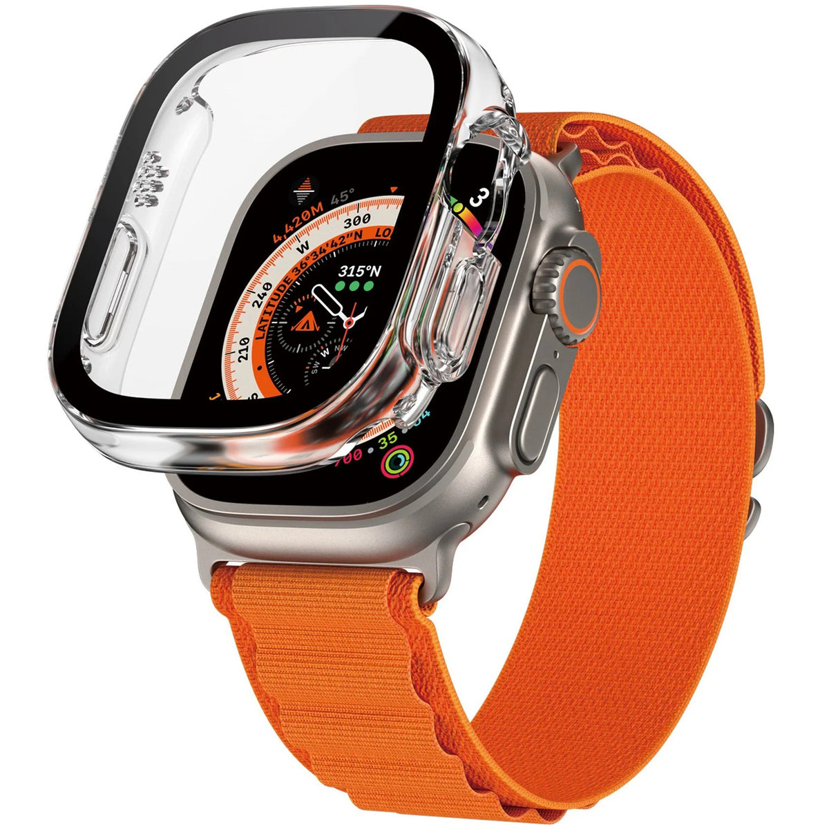 Hülle mit integriertem gehärtetem Glas PanzerGlass Full Body Protection für Apple Watch Ultra 4/3/2/1 49 mm, Transparent