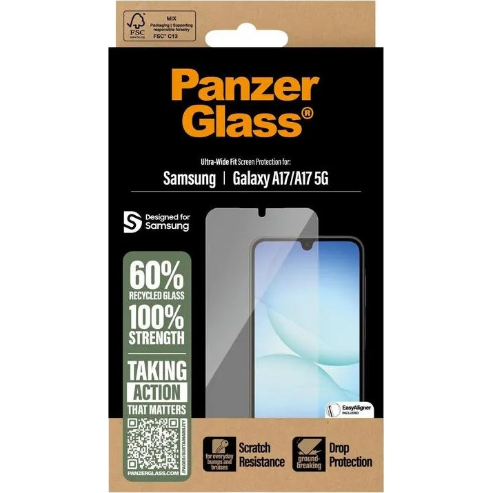 Gehärtetes Glas mit Applikator für Galaxy A17 / 17 5G, PanzerGlass Ultra-Wide Fit EasyAligner