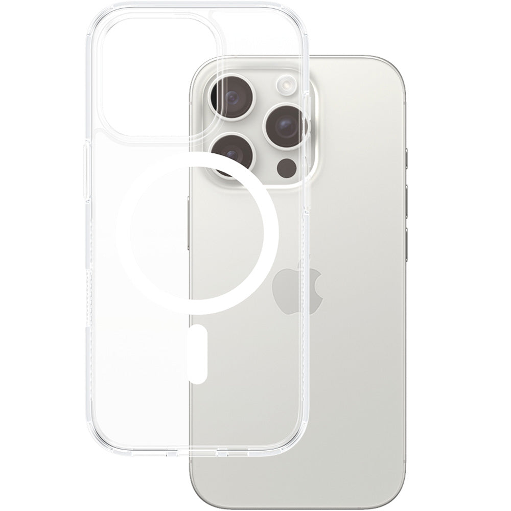 Gepanzerte Handyhülle für iPhone 16 Pro, PanzerGlass HardCase MagSafe, Transparent und Weiß