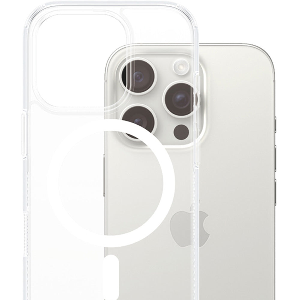 Gepanzerte Handyhülle für iPhone 16 Pro, PanzerGlass HardCase MagSafe, Transparent und Weiß