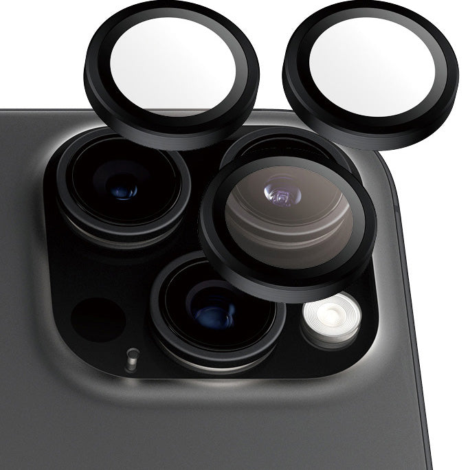 Gehärtetes Glas für die Kamera für iPhone 16 Pro Max / iPhone 16 Pro, PanzerGlass Hoops Camera Lens Protector Black Metal Edition