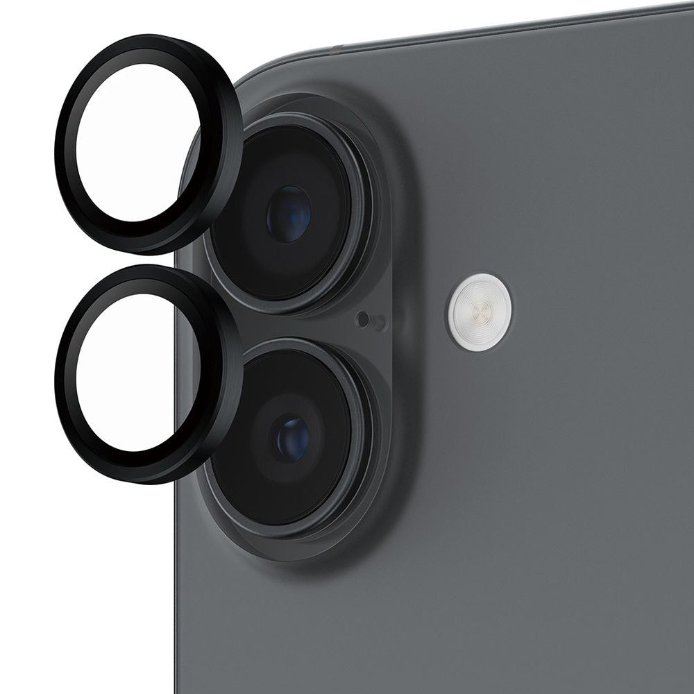 Gehärtetes Glas mit Applikator für iPhone 17 / 16 Plus / 16, PanzerGlass Hoops Camera, Transparent und Schwarz