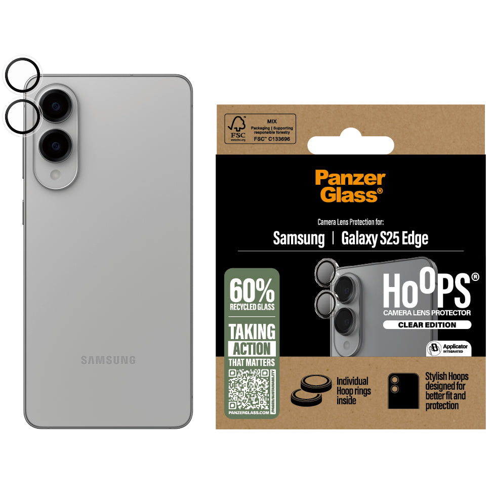Gehärtetes Glas für die Kamera mit Applikator für Galaxy S25 Edge, PanzerGlass Hoops Camera, Transparent