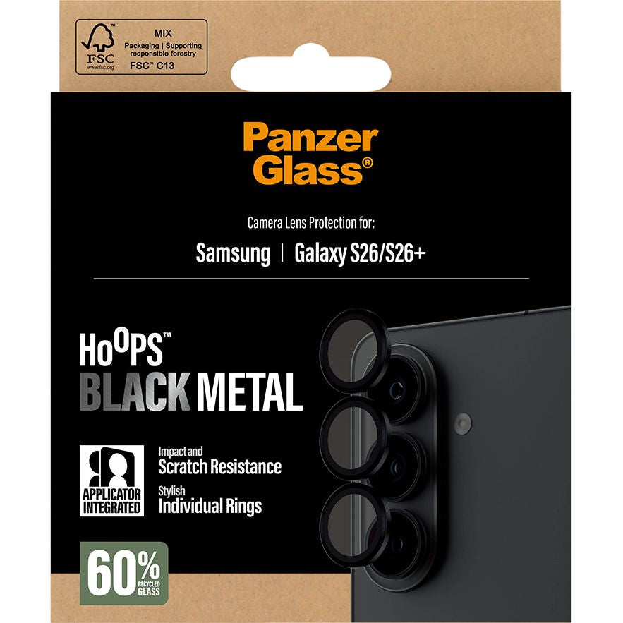 Gehärtetes Glas mit Applikator für Galaxy S26 Plus / S26, PanzerGlass Hoops Camera, Transparent-Schwarz