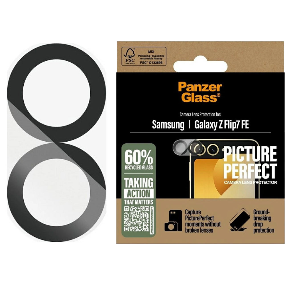 Gehärtetes Glas für Galaxy Z Flip7 FE, PanzerGlass PicturePerfect Camera Lens Protector, Transparent mit schwarzen Rahmen