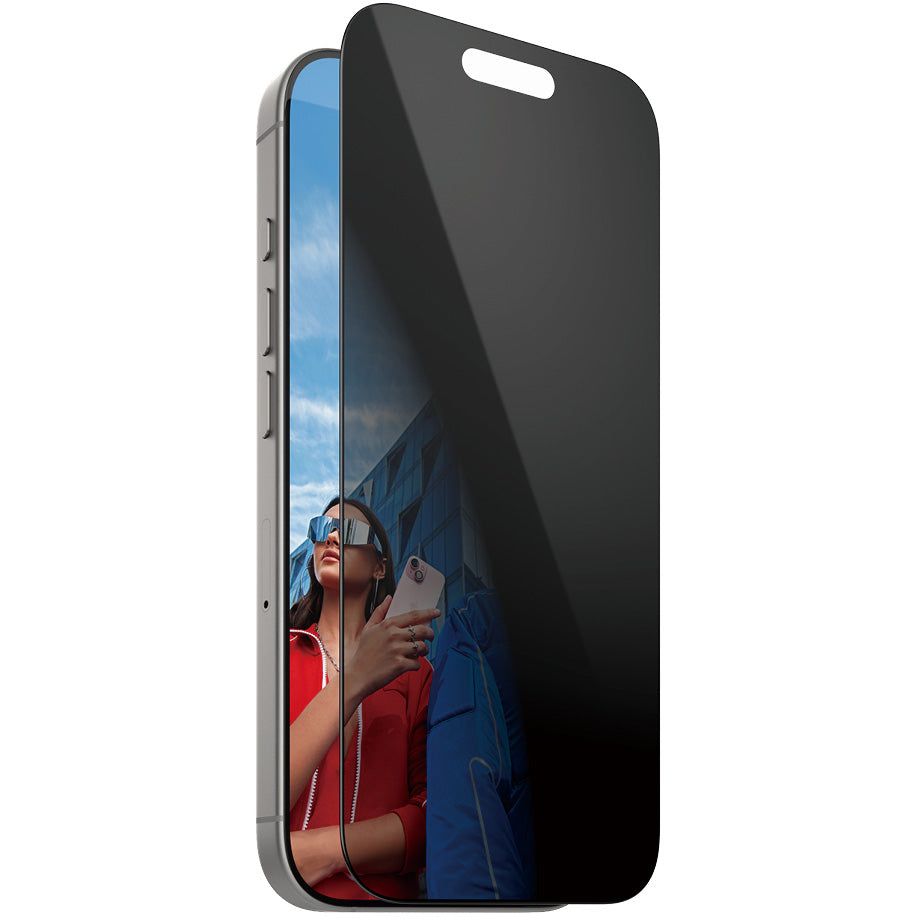 Gehärtetes Glas für das gesamte Display für iPhone 16 Pro, PanzerGlass Ultra-Wide Fit Privacy + EasyAligner, Getönte mit schwarzer Rahmen