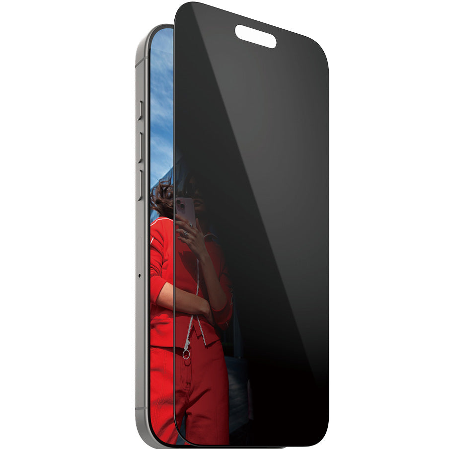 Gehärtetes Glas für das gesamte Display für iPhone 16 Pro Max, PanzerGlass Ultra-Wide Fit Privacy + EasyAligner, Getönte mit schwarzer Rahmen