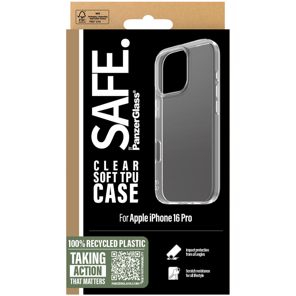 Handyhülle für iPhone 16 Pro, SAFE by PanzerGlass TPU Case, Transparent