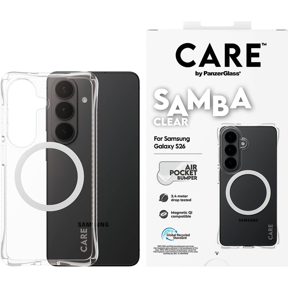 Handyhülle für Galaxy S26, CARE by PanzerGlass Samba Case mit MagSafe, Transparent und Weiß
