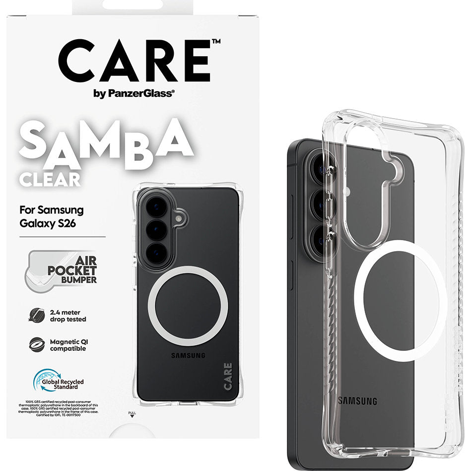 Handyhülle für Galaxy S26, CARE by PanzerGlass Samba Case mit MagSafe, Transparent und Weiß
