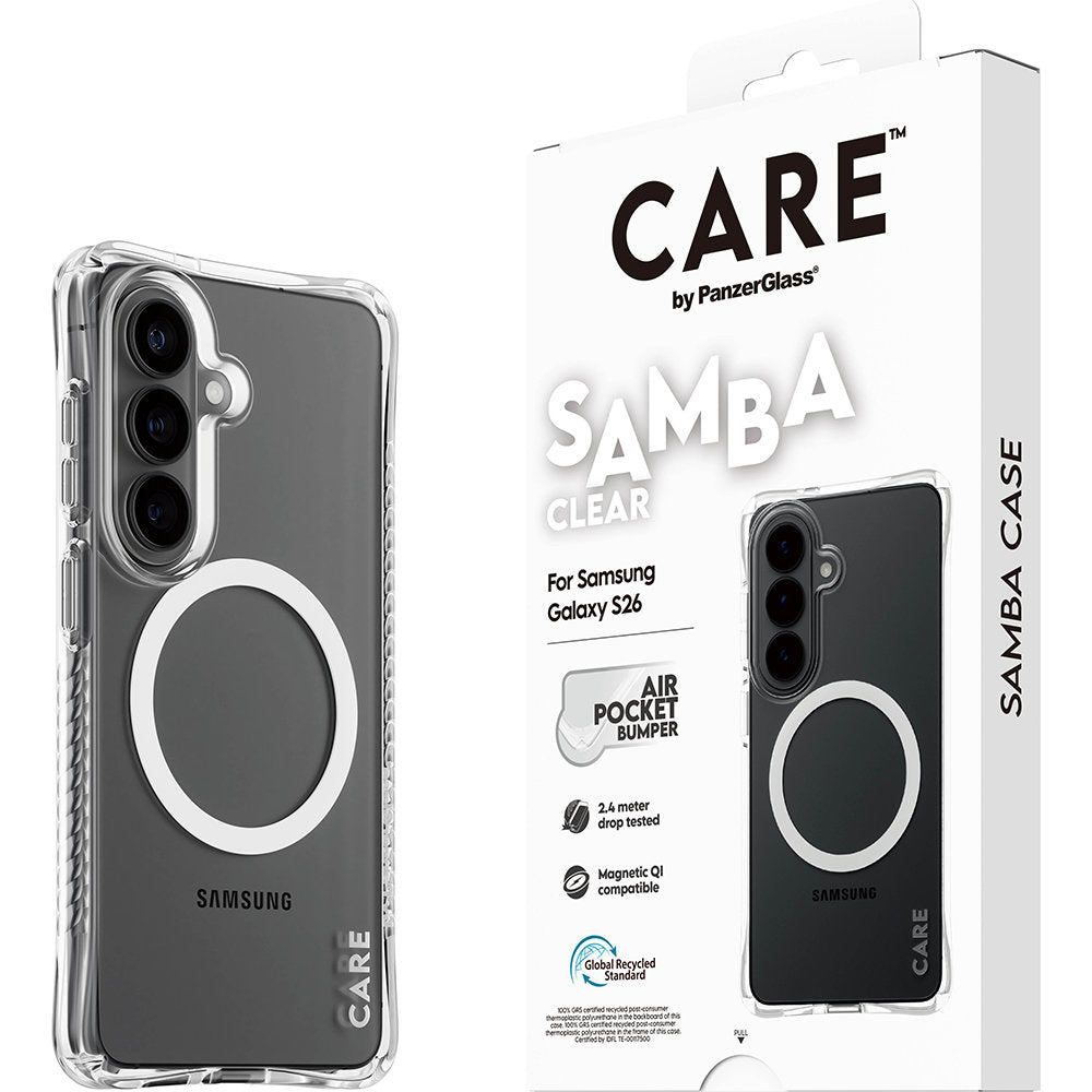 Handyhülle für Galaxy S26, CARE by PanzerGlass Samba Case mit MagSafe, Transparent und Weiß