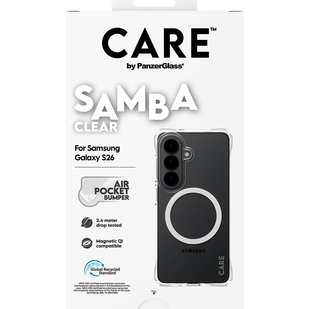 Handyhülle für Galaxy S26, CARE by PanzerGlass Samba Case mit MagSafe, Transparent und Weiß