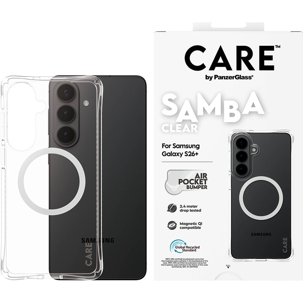 Handyhülle für Galaxy S26 Plus, CARE by PanzerGlass Samba Case mit MagSafe, Transparent und Weiß