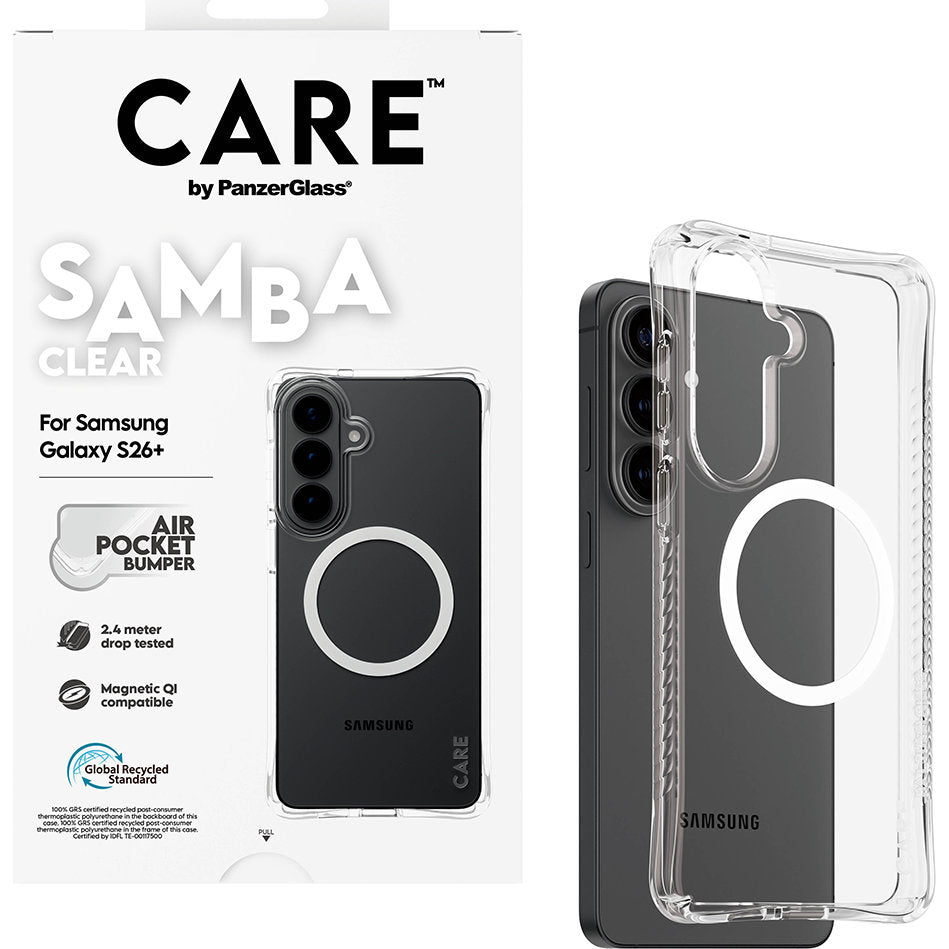 Handyhülle für Galaxy S26 Plus, CARE by PanzerGlass Samba Case mit MagSafe, Transparent und Weiß