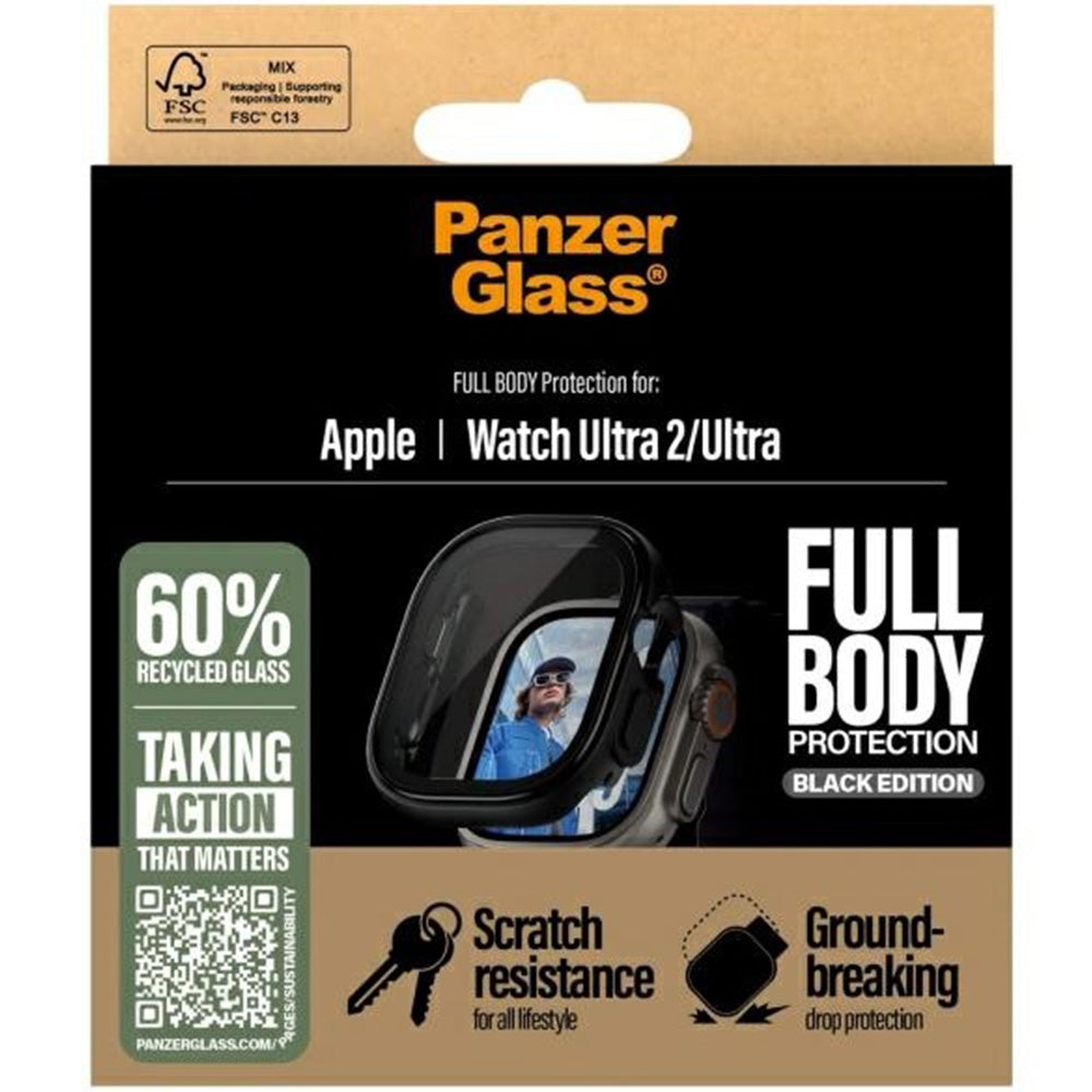 Schutzhülle mit Displayschutz für Apple Watch Ultra 4/3/2/1 49 mm, PanzerGlass Snappie Full Body, Schwarz