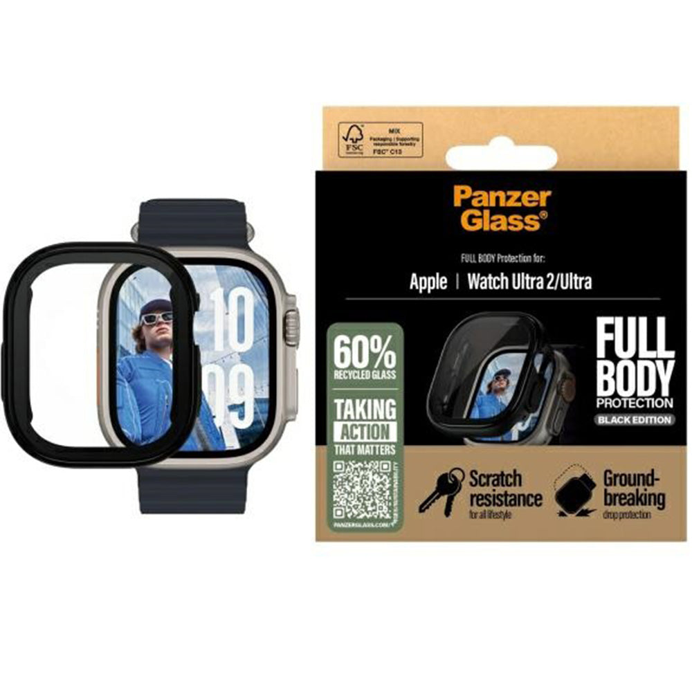 Schutzhülle mit Displayschutz für Apple Watch Ultra 4/3/2/1 49 mm, PanzerGlass Snappie Full Body, Schwarz