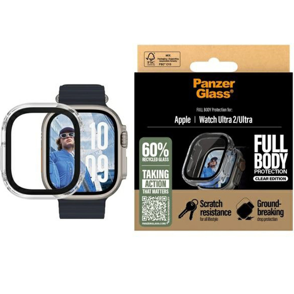 Schutzhülle mit Displayschutz für Apple Watch Ultra 4/3/2/1 49 mm, PanzerGlass Snappie Full Body, Transparent