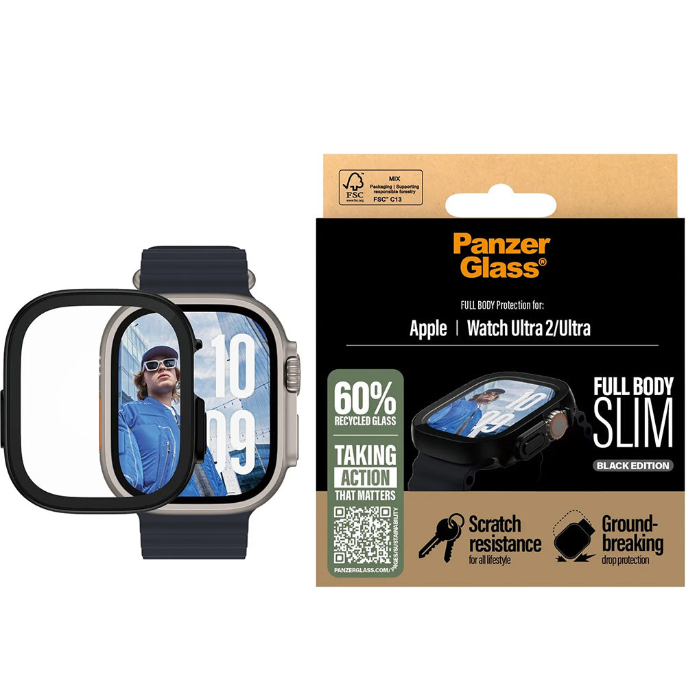 Schutzhülle für Apple Watch Ultra 4/3/2/1 49 mm, PanzerGlass Snappie Full Body Slim, Schwarz