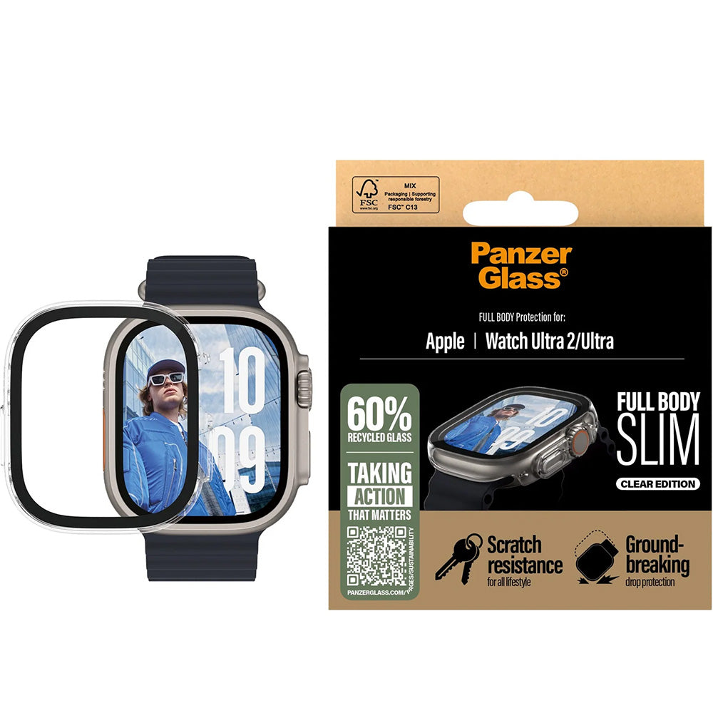 Schutzhülle für Apple Watch Ultra 4/3/2/1 49 mm, PanzerGlass Snappie Full Body Slim, Transparent-schwarz