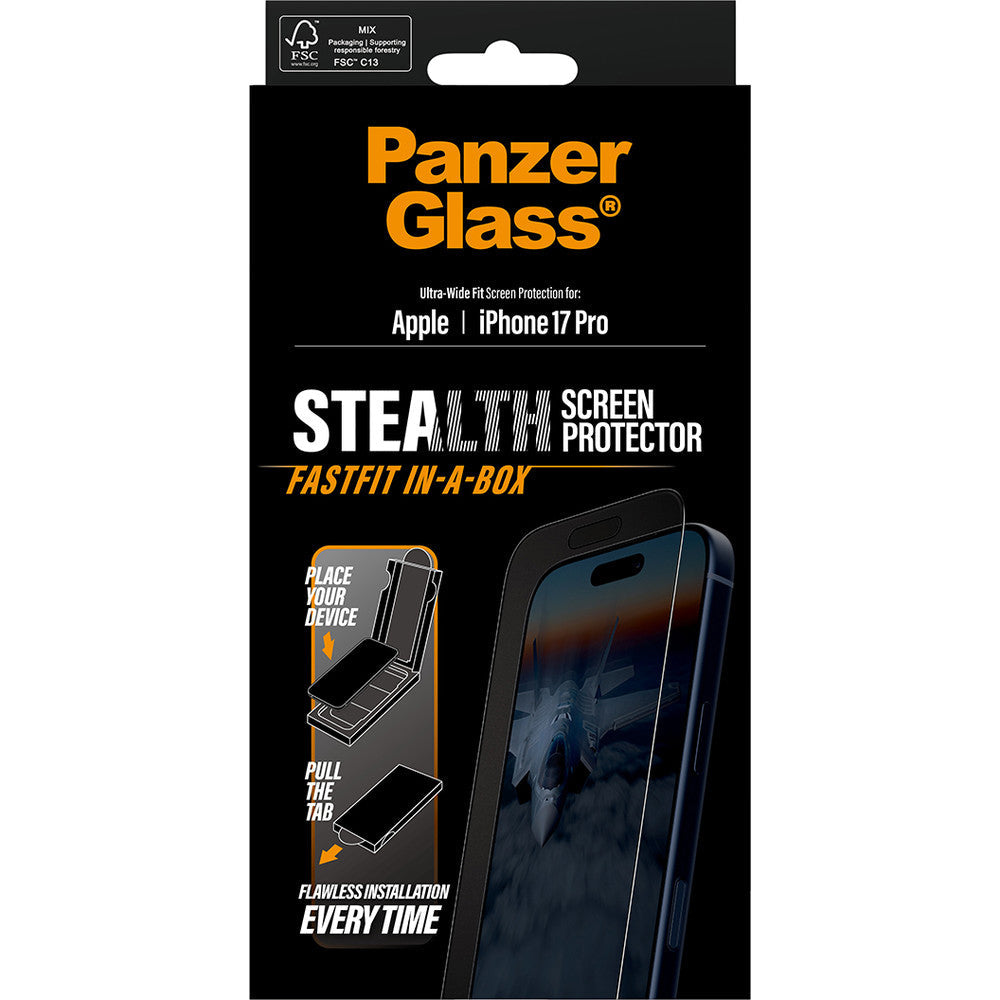 Gehärtetes Glas mit Applikator für iPhone 17 Pro, PanzerGlass Stealth Ultra-Wide Fastfit