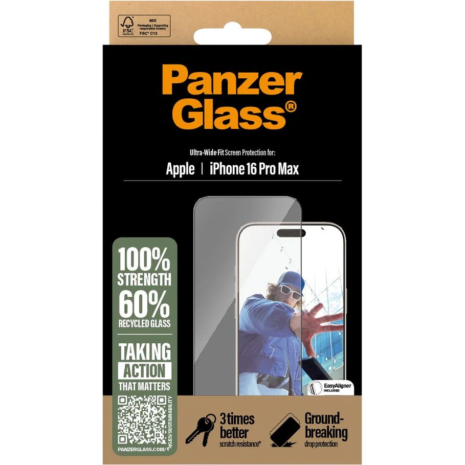 Gehärtetes Glas für das gesamte Display für iPhone 16 Pro Max, PanzerGlass Ultra-Wide Fit + EasyAligner