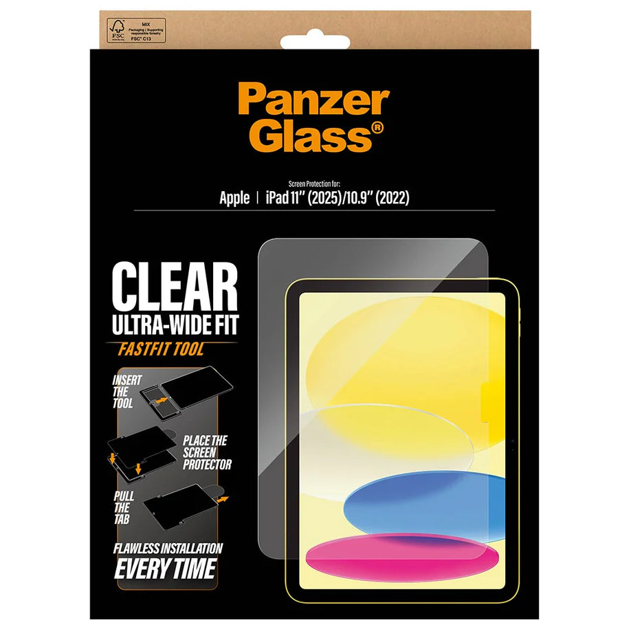 Gehärtetes Glas mit Applikator für iPad 11 / 10 gen. 2025 / 2022, PanzerGlass Clear Ultra-Wide Fit Aligner