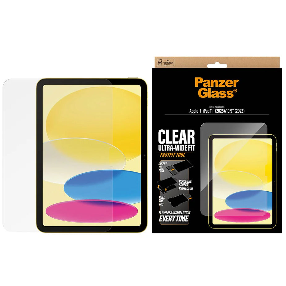 Gehärtetes Glas mit Applikator für iPad 11 / 10 gen. 2025 / 2022, PanzerGlass Clear Ultra-Wide Fit Aligner