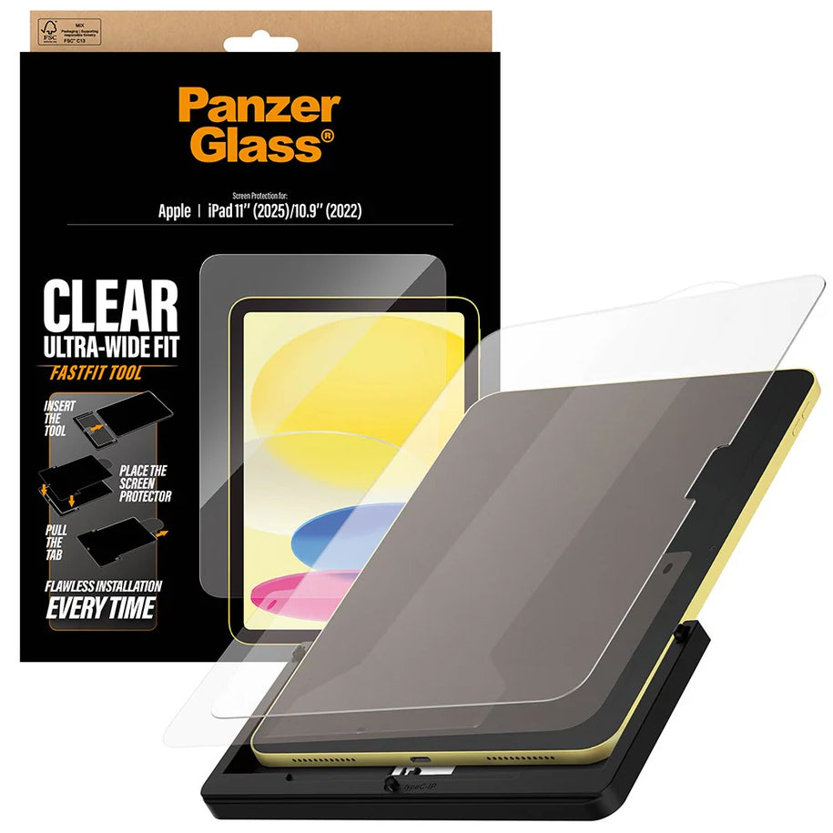 Gehärtetes Glas mit Applikator für iPad 11 / 10 gen. 2025 / 2022, PanzerGlass Clear Ultra-Wide Fit Aligner