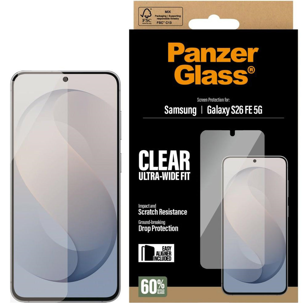 Schutzglas mit Applikator für Galaxy S26 FE, PanzerGlass Ultra-Wide Fit, Transparent (1/6)