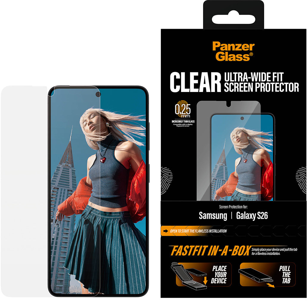 Gehärtetes Glas mit Applikator für Galaxy S26, PanzerGlass Clear Ultra-Wide Fastfit