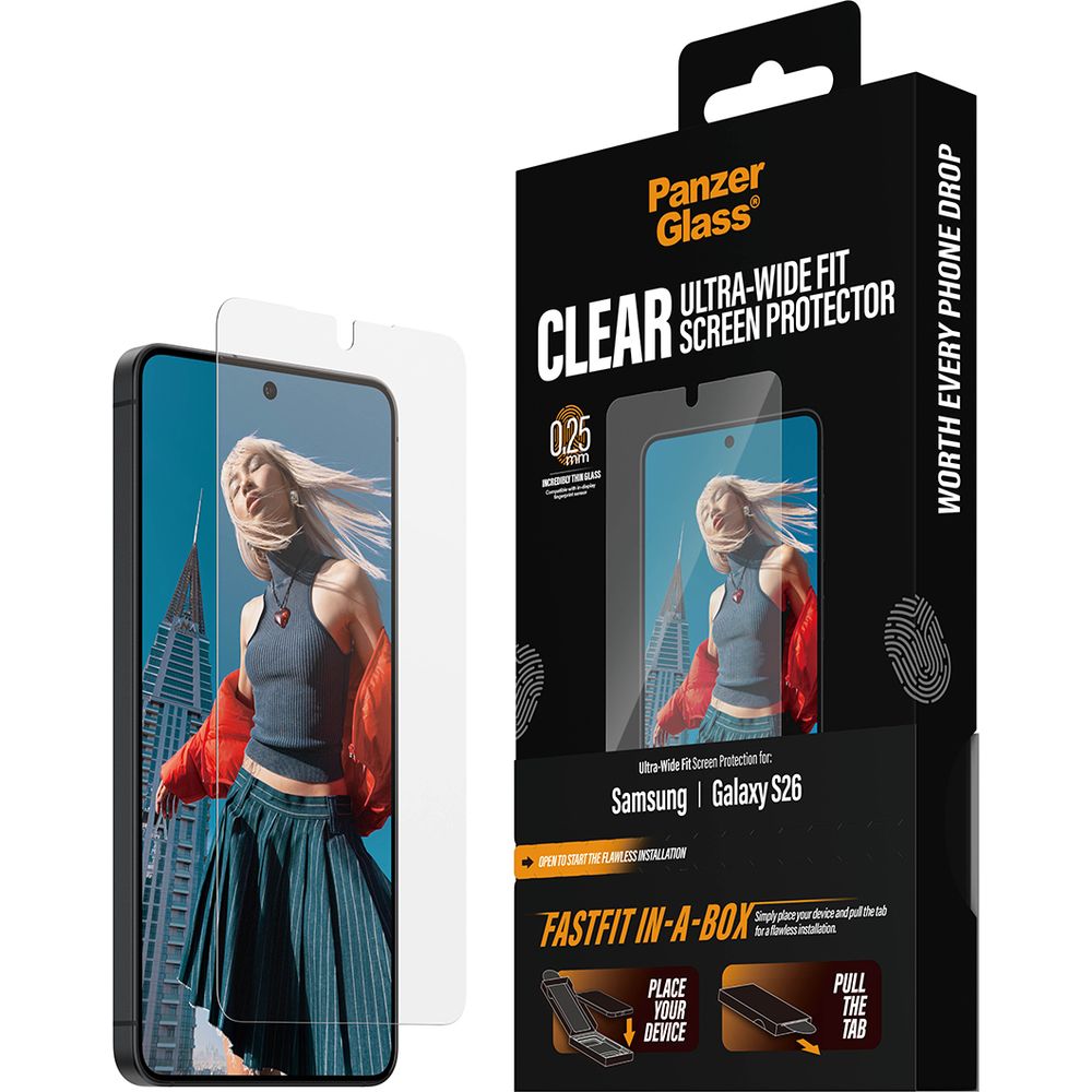Gehärtetes Glas mit Applikator für Galaxy S26, PanzerGlass Clear Ultra-Wide Fastfit