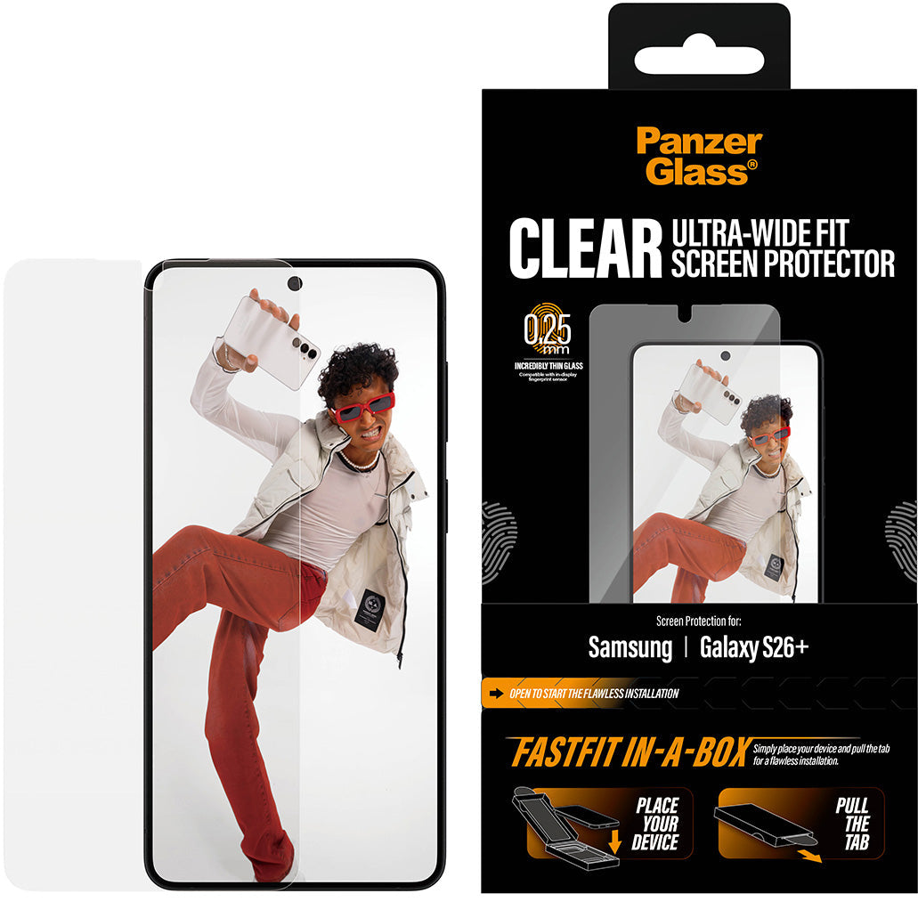 Gehärtetes Glas mit Applikator für Galaxy S26 Plus, PanzerGlass Clear Ultra-Wide Fastfit