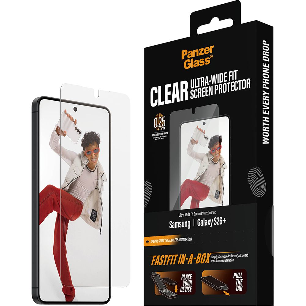 Gehärtetes Glas mit Applikator für Galaxy S26 Plus, PanzerGlass Clear Ultra-Wide Fastfit